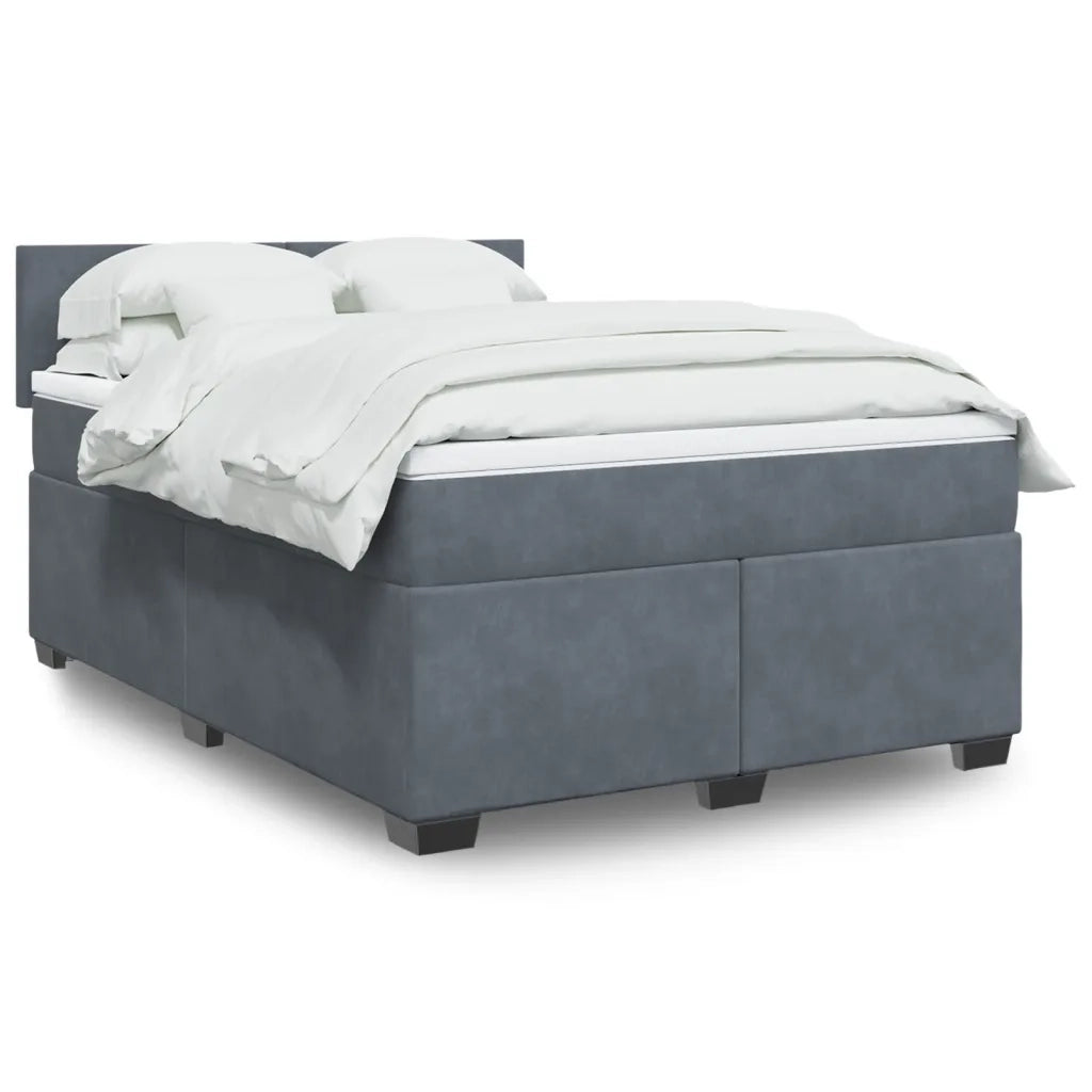 Giroletto a Molle con Materasso Grigio Scuro 140x200 cm Velluto