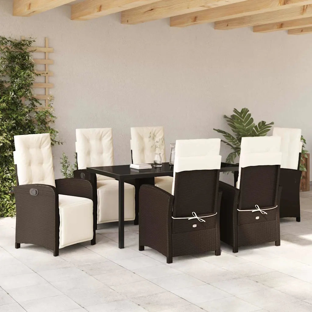 Set da Pranzo per Giardino con cuscino 7 pcs Marrone polyrattan 3380320