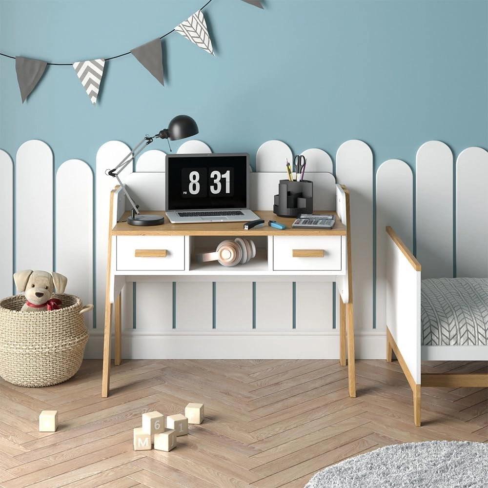 Scrivania Malia, Bianco, 97 x 51 cm, adatto per postazioni di lavoro al computer e applicazioni home office