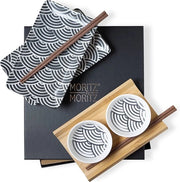 Set di Servizio per Sushi per 2 Persone - 10 Porzioni - Servizio per Sushi con 2 x Piatti per Sushi, Ciotoline per Dipingere e Sticks