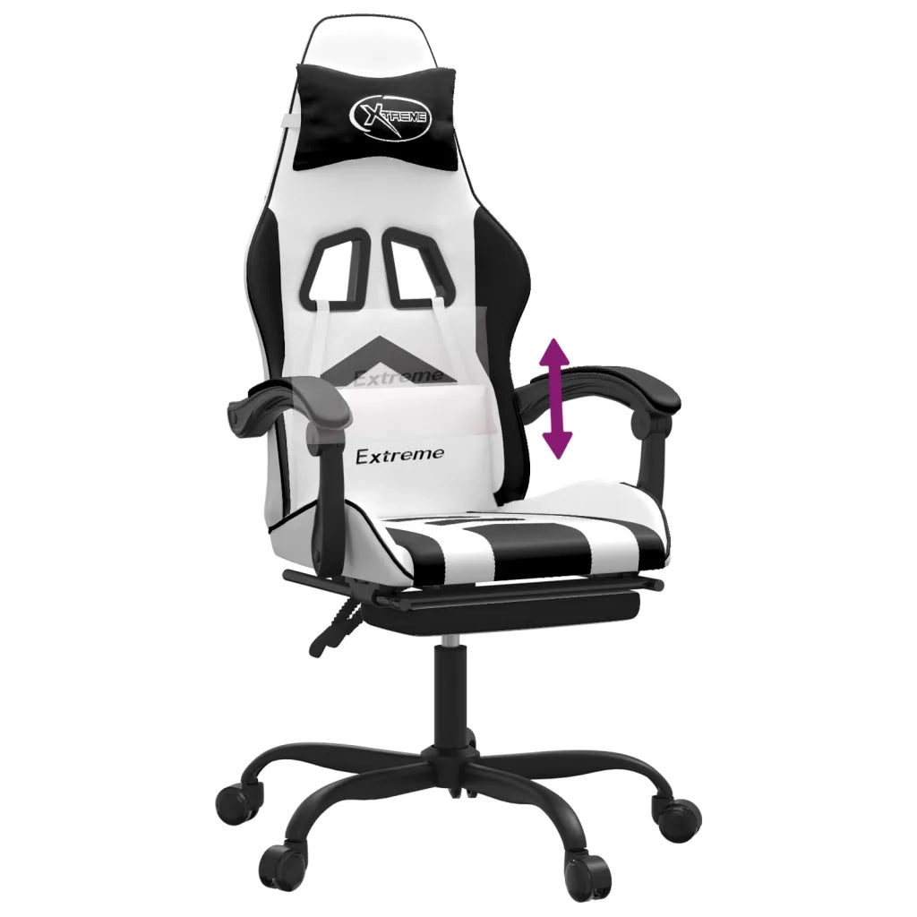 Sedia da Gaming con Poggiapiedi Bianco e Nero in Similpelle 3143912