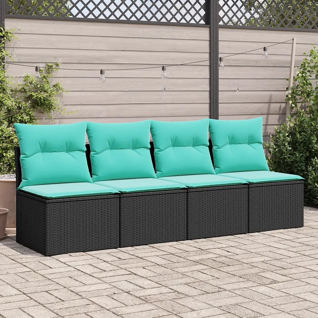 Set Divani da Giardino con Cuscini 2 pz | Set Salotto da Giardino Nero Polyrattan Acacia