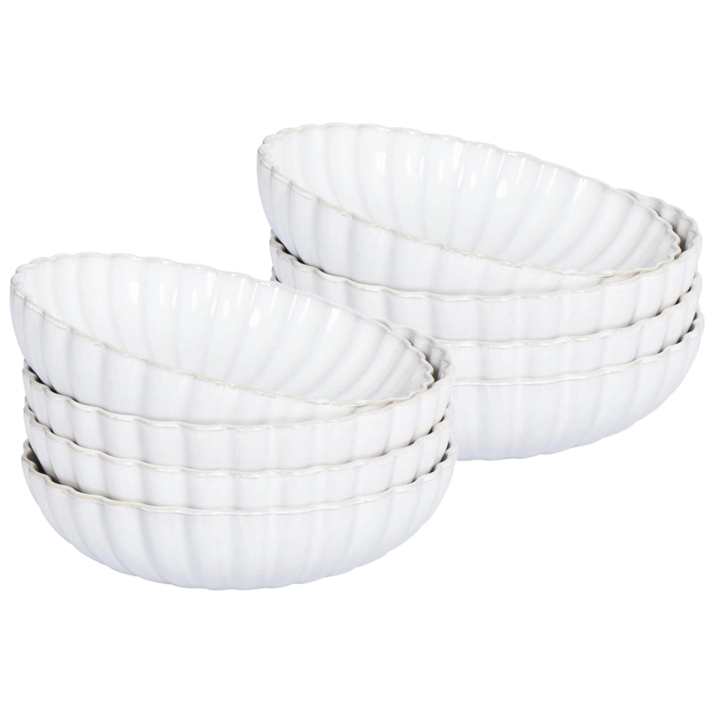 Set di 8 piatti fondi Gres bianco Kaolin fatto a mano finitura smalto reattivo Pasta Cucina Sala da pranzo