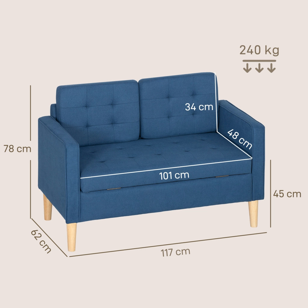 Divano 2 posti con contenitore ¨C zephmum ¨C blu, tessuto trapuntato, 117x62x78 cm