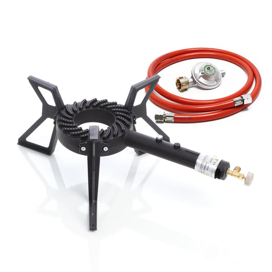 Fornello a gas da esterno 10,5 kW Campeggio Tubo 1,5m Regolatore pressione 50mbar Germania