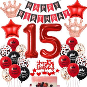 Decorazioni per compleanni per bambine 15 anni - decorazione per compleanni - palloni in carta - palloni rossi e neri - cartellone di compleanno - palloni in carta ster - palloni per compleanni