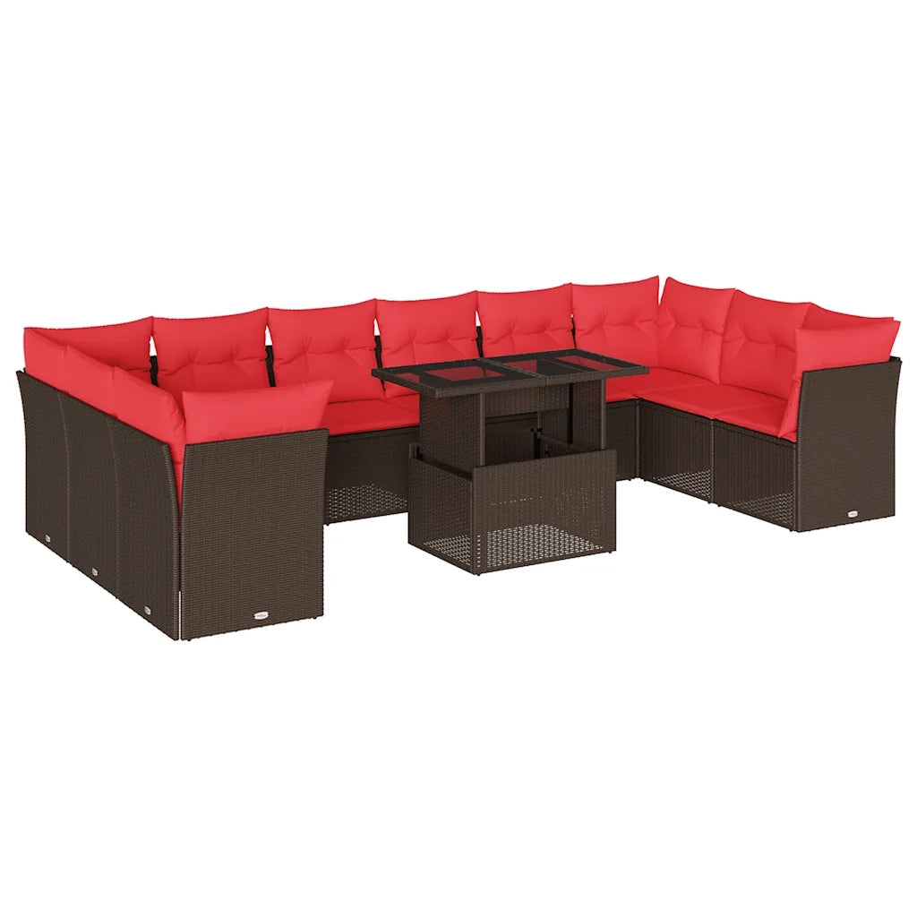 Set Divani da Giardino 11 pz con Cuscini Marrone in Polyrattan 3266864
