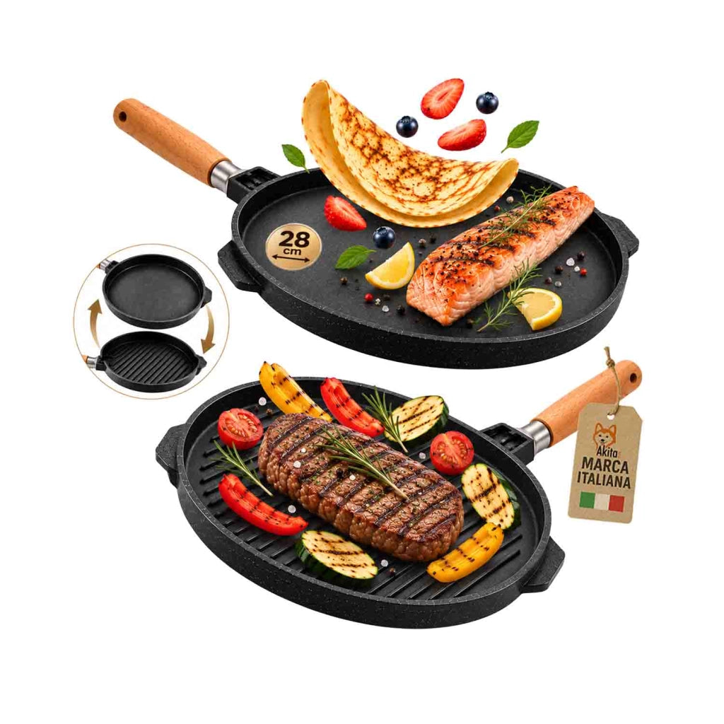 Akitaink Piastra Grill Double Tonda 28 cm Antiaderente Alluminio