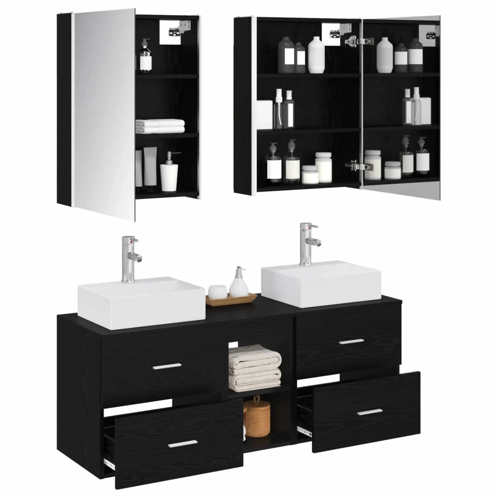 Set di mobili per il bagno 5 pcs Rovere Nero 3406808