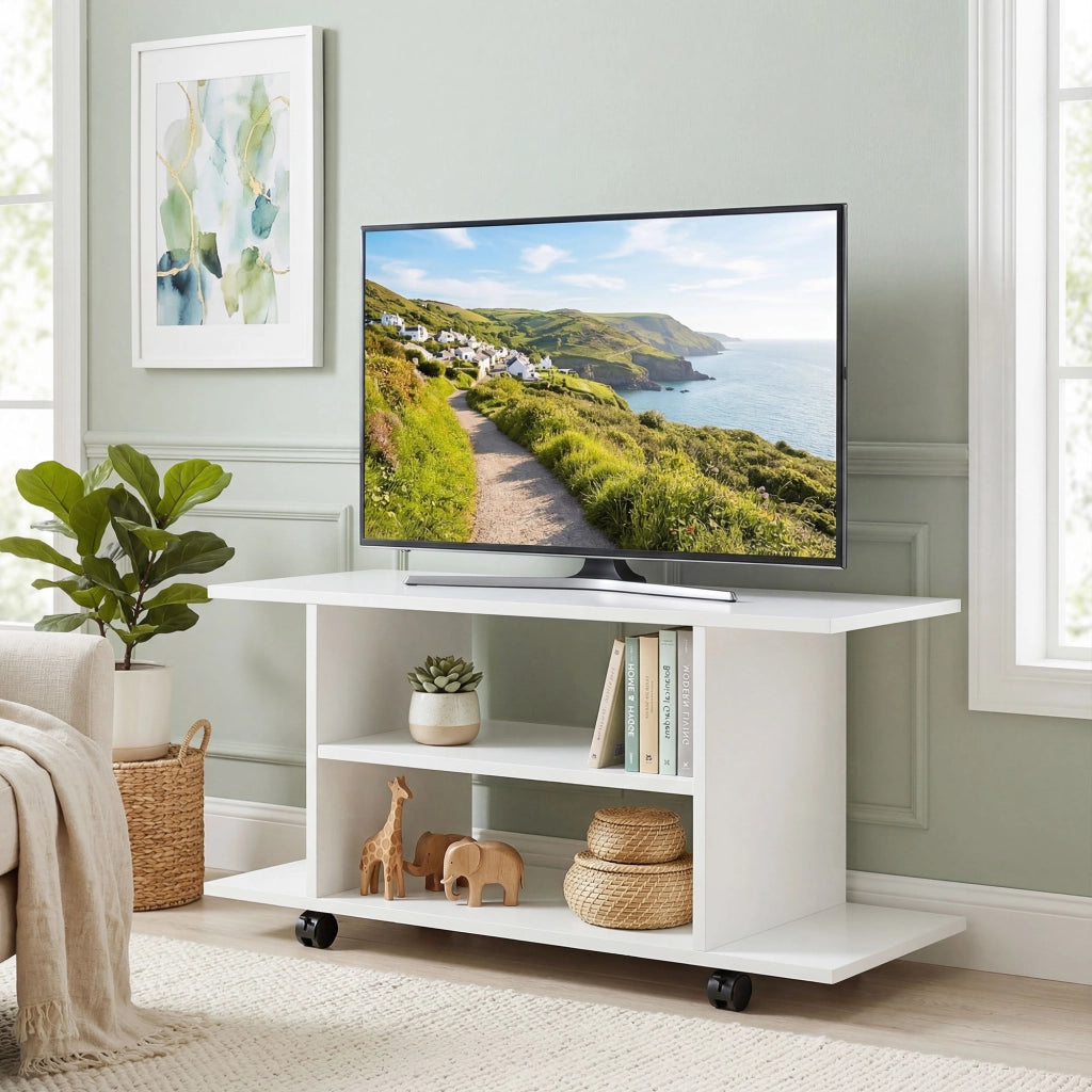 Mobile TV con Ripiani e Ruote ¨C zephmum ¨C Bianco 80x40x40 cm