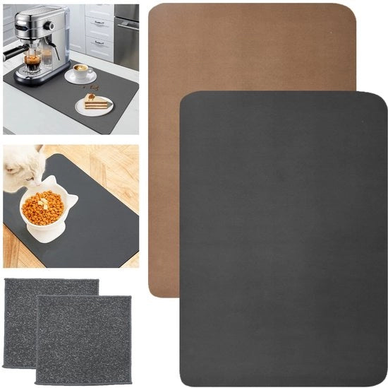 Matrice di asciugatura 2 pezzi - Rapido assorbimento - Gomma antiscivolo - Sostegno in ghiaia - 40 x 30 cm - Assorbente e protettivo - Mat di asciugatura