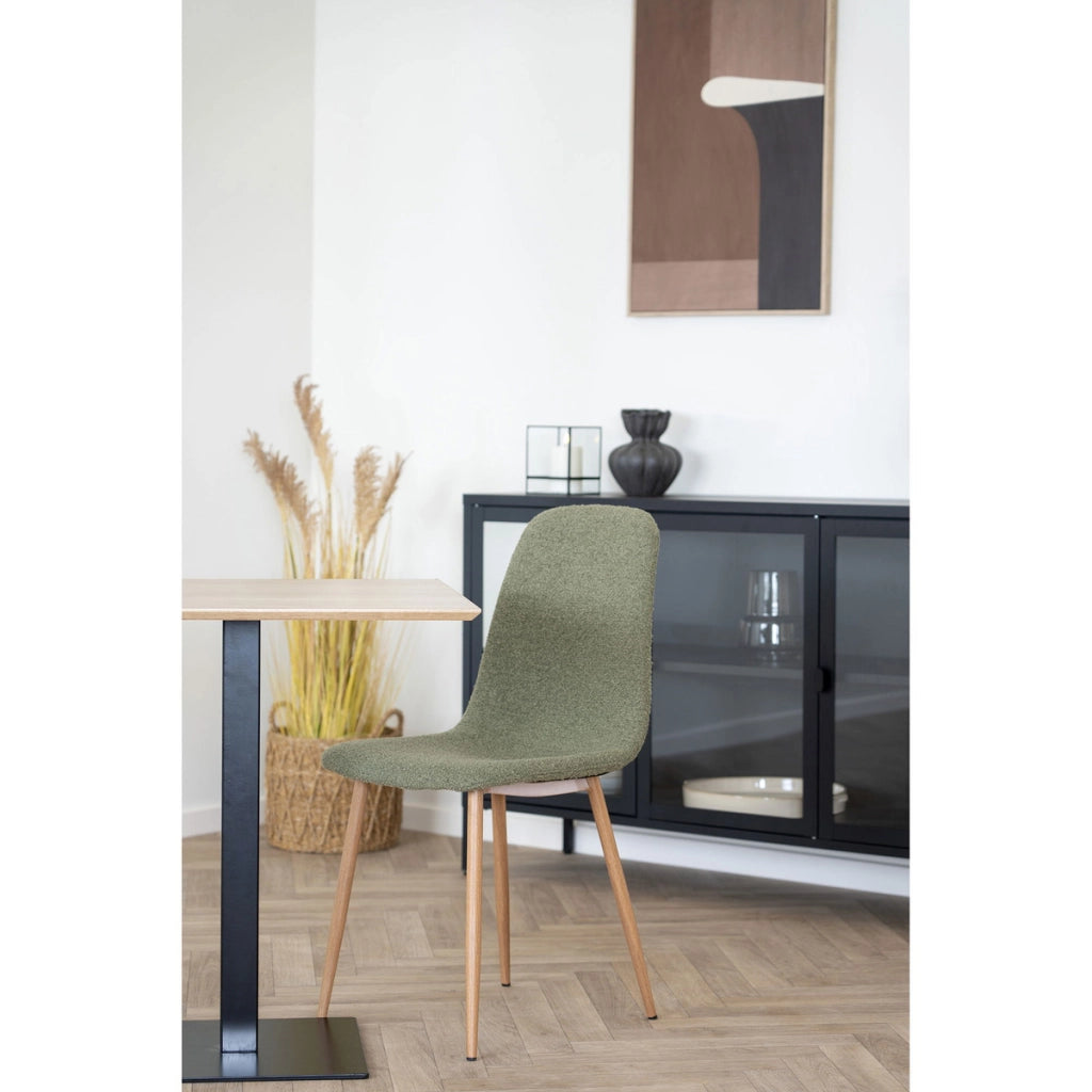 Set 2 sedie da pranzo Stockholm in Bouclé Verde Scuro con Gambe Effetto Legno