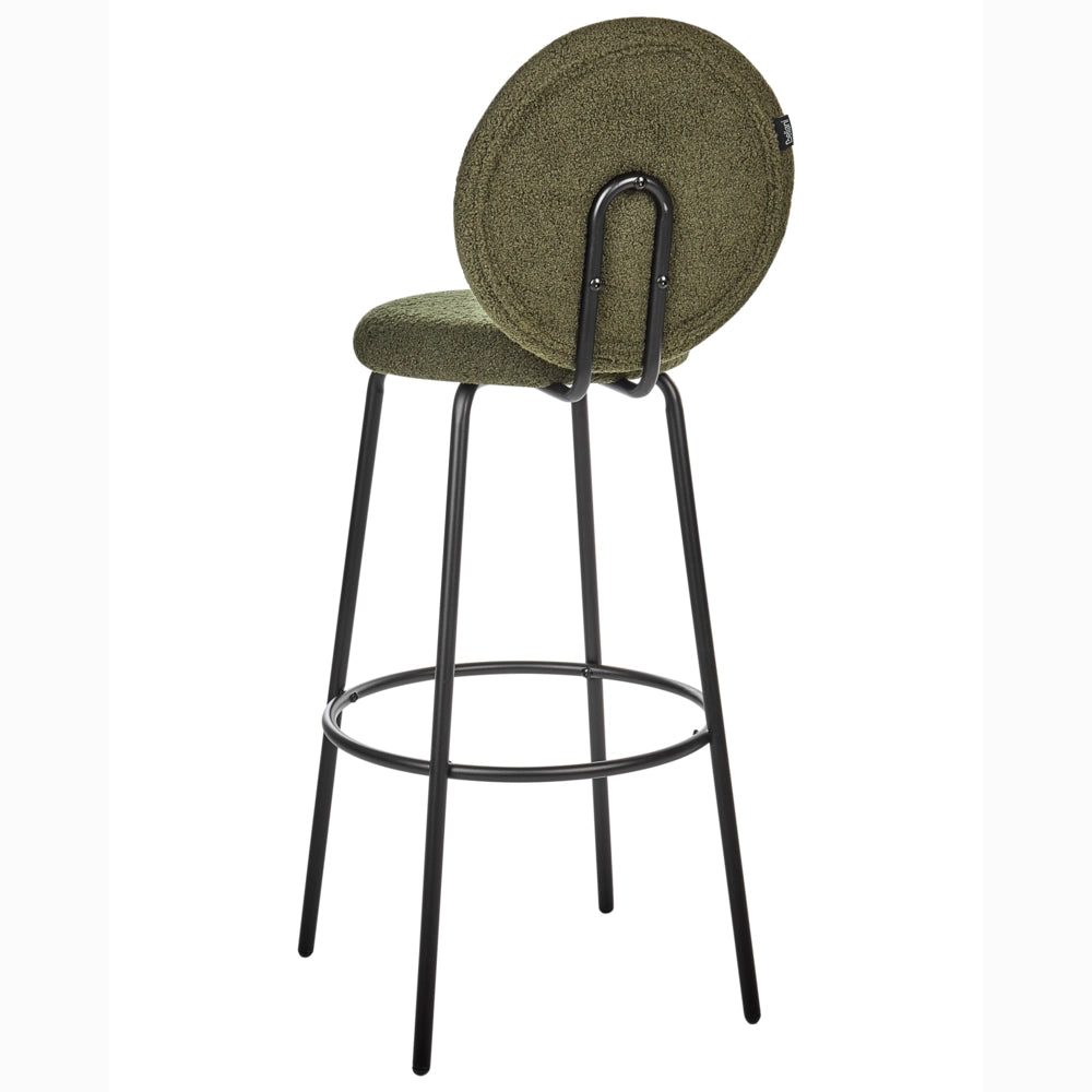 Set di 2 sedie da bar bouclé verde con gambe in acciaio e schienale rotondo soggiorno salotto