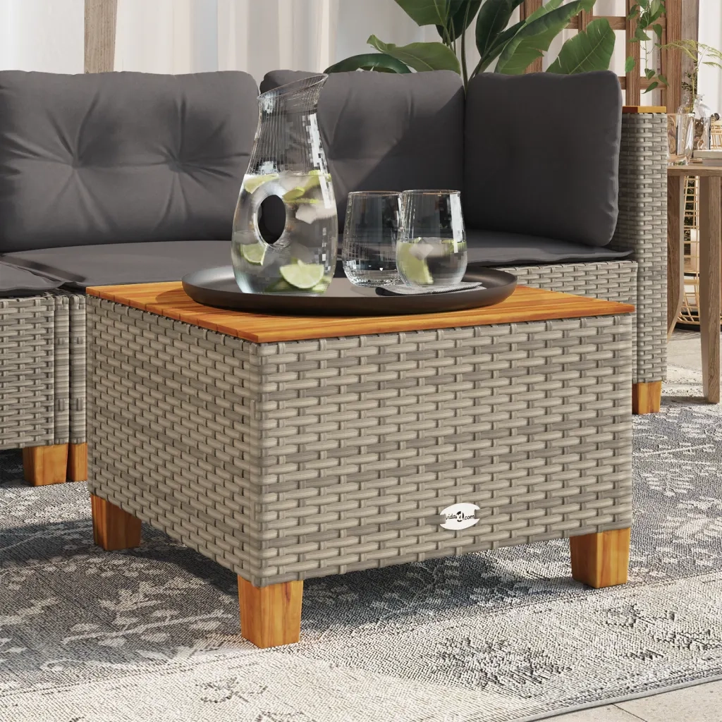 Tavolo da Giardino Grigio 55x55x36 cm Polyrattan e Legno Acacia 365909