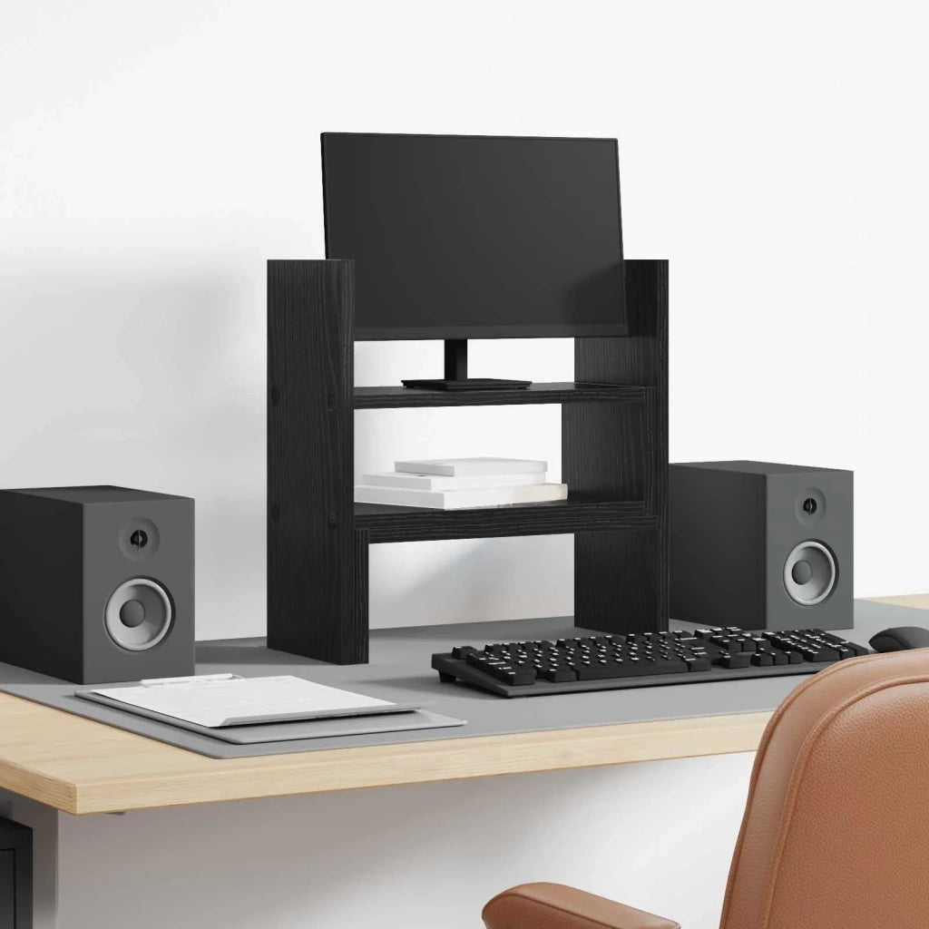 Supporto per Monitor da Scrivania Rovere Nero 40 x 17 x 41 cm