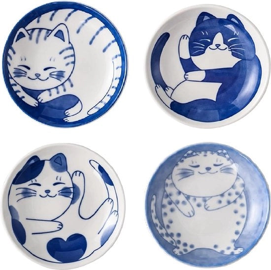 Set di 4 contenitori per snack, contenitori per dip, mini-sauciere in ceramica, contenitori per erbe, salsa di soia per sushi, contenitori da 10 cm per immersione, contenitori per erbe per salsa di soia, salsa di soia, snack (per gatti)