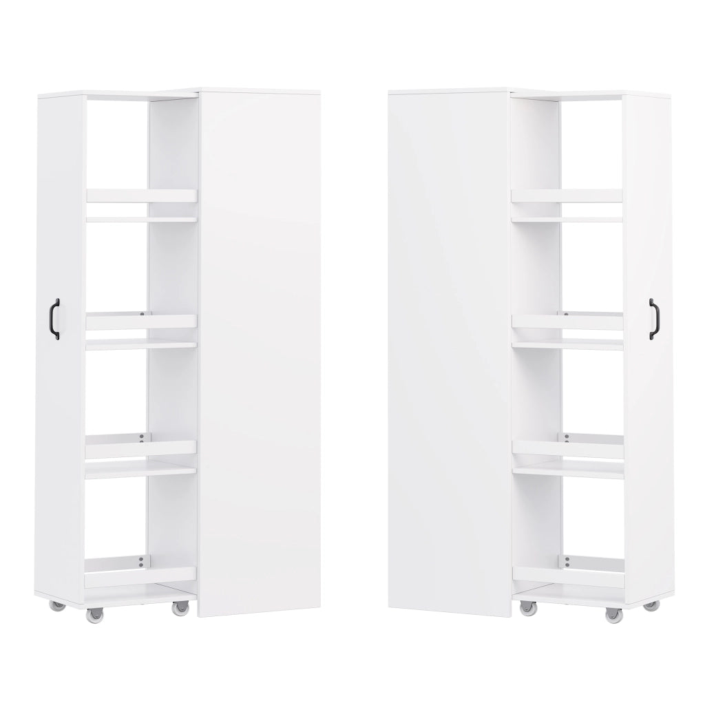 Libreria con rotelle, box protettivi e sponde di sicurezza per cucina e bagno, in MDF bianca, 40 × 30 × 160,5 cm