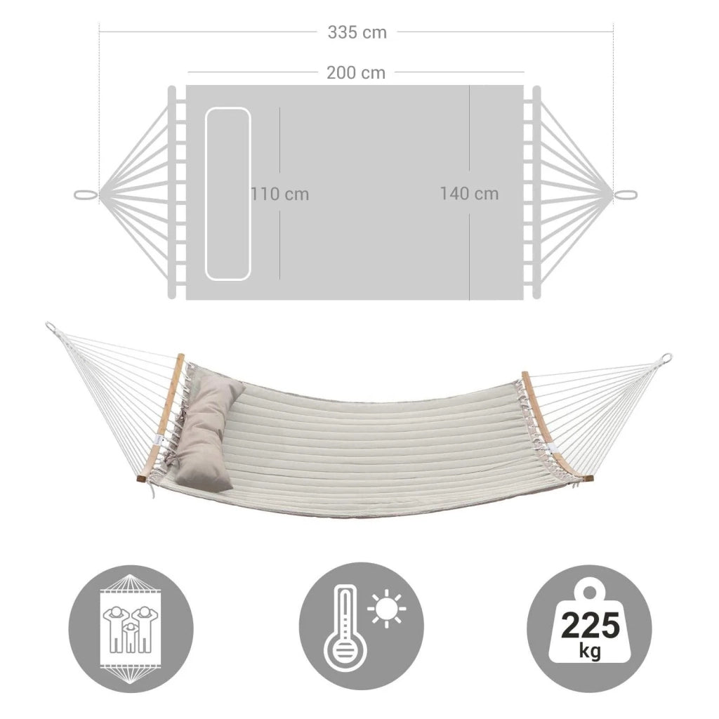 Amaca doppia imbottita con barre di protezione in bambù curvo removibili con cuscino tessuto Oxford 200 x 140 cm portata 225 kg panna e beige 12_0001611