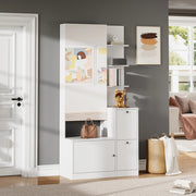 Mobile da ingresso bianco 85x40x180 cm con specchio, scarpiera e ripiani