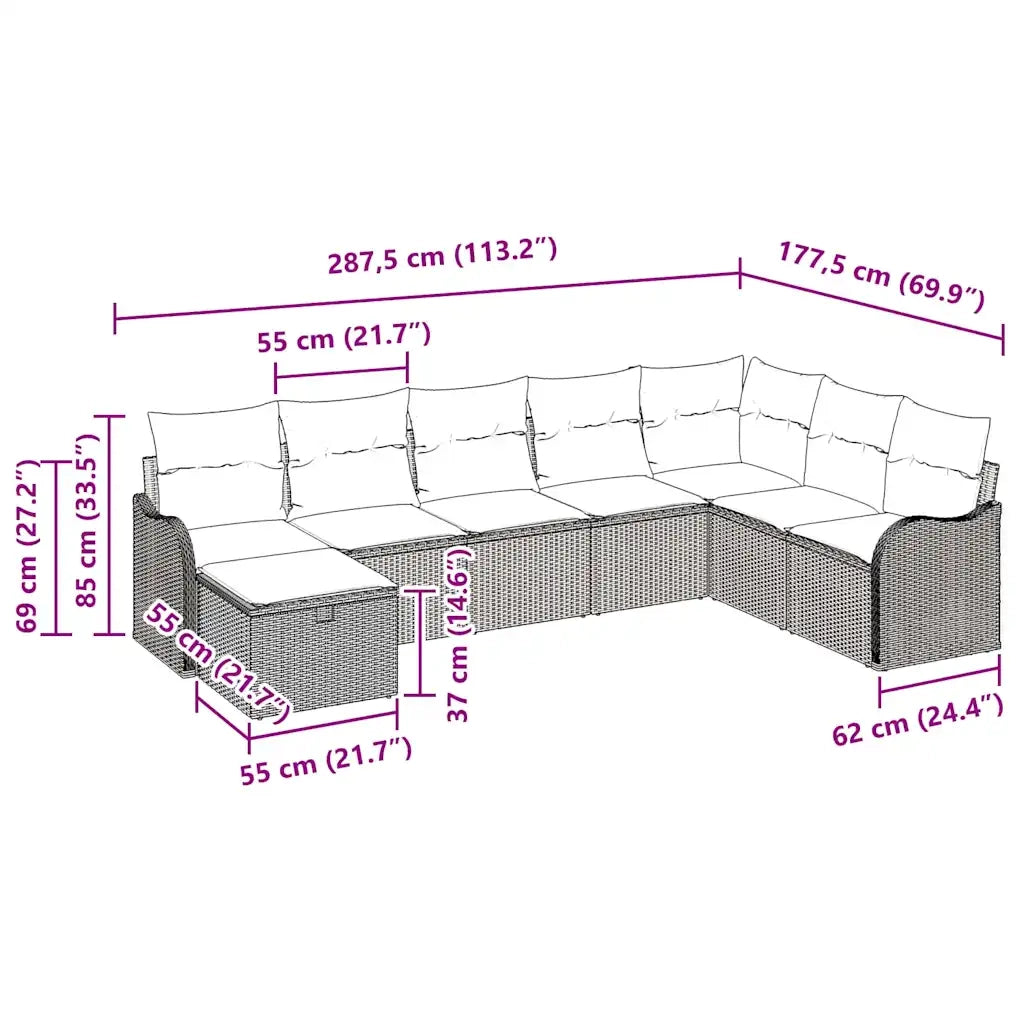 Set di divani con cuscino 8 pcs Grigio chiaro polyrattan 3359031