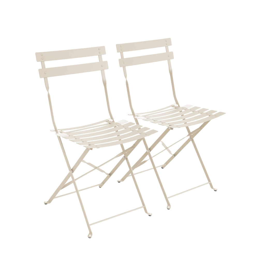 Set 2 sedie da giardino bistrot pieghevole in metallo, beige
