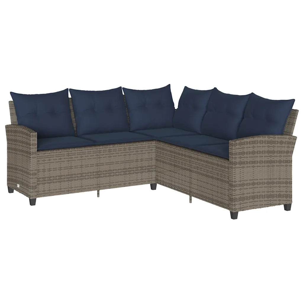 Divano a Forma di L con Cuscini-Sofa con Cuscini in Polyrattan Grigio 115514