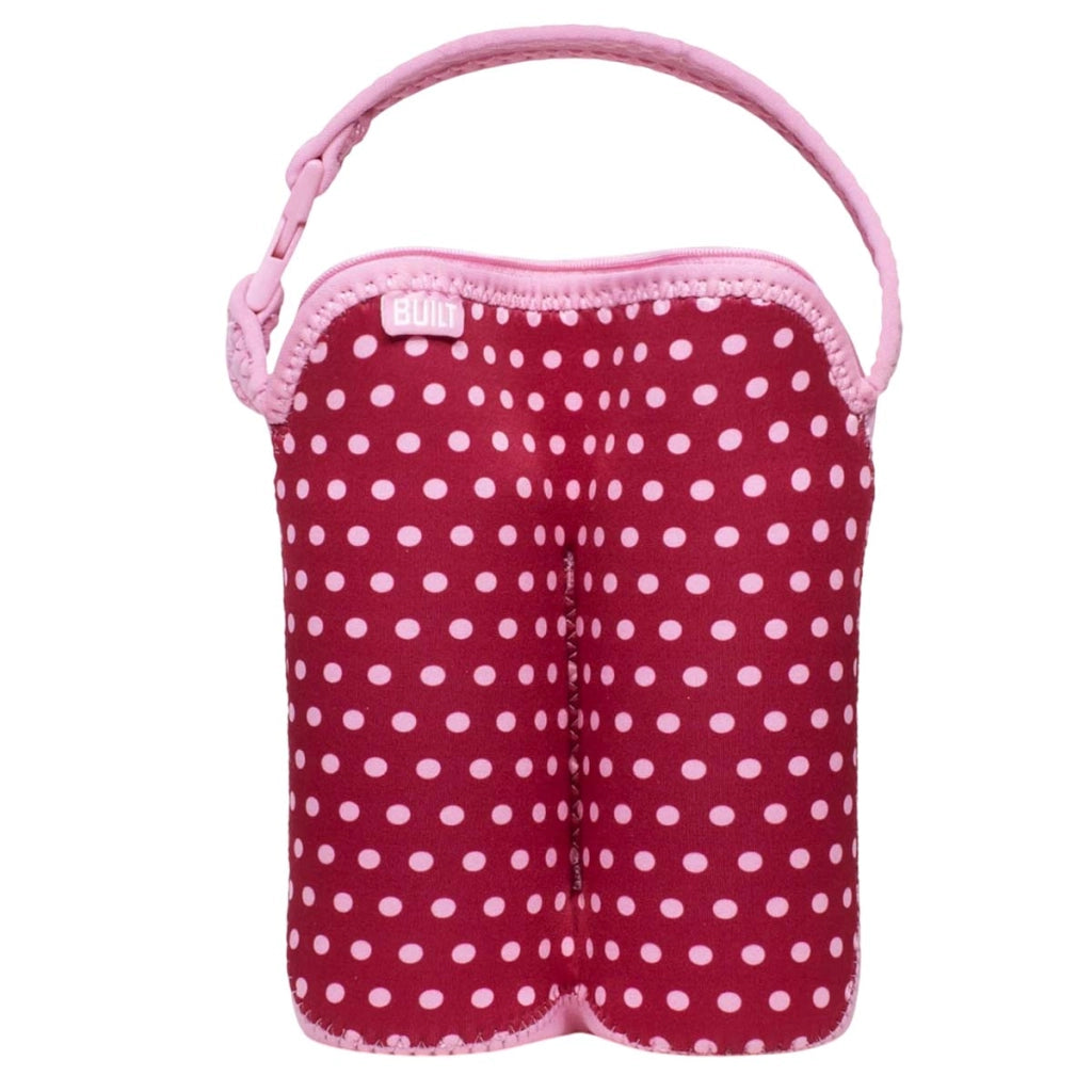 Borsa termica con cerniera per due biberon, motivo a pois, con tracolla rimovibile Rosa Built