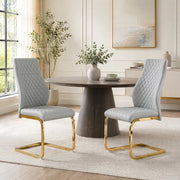 Sedia da Pranzo Set da 2 con Schienale Alto Ergonomico e Piedini Antiscivolo in Metallo e PU Grigio Chiaro Oro