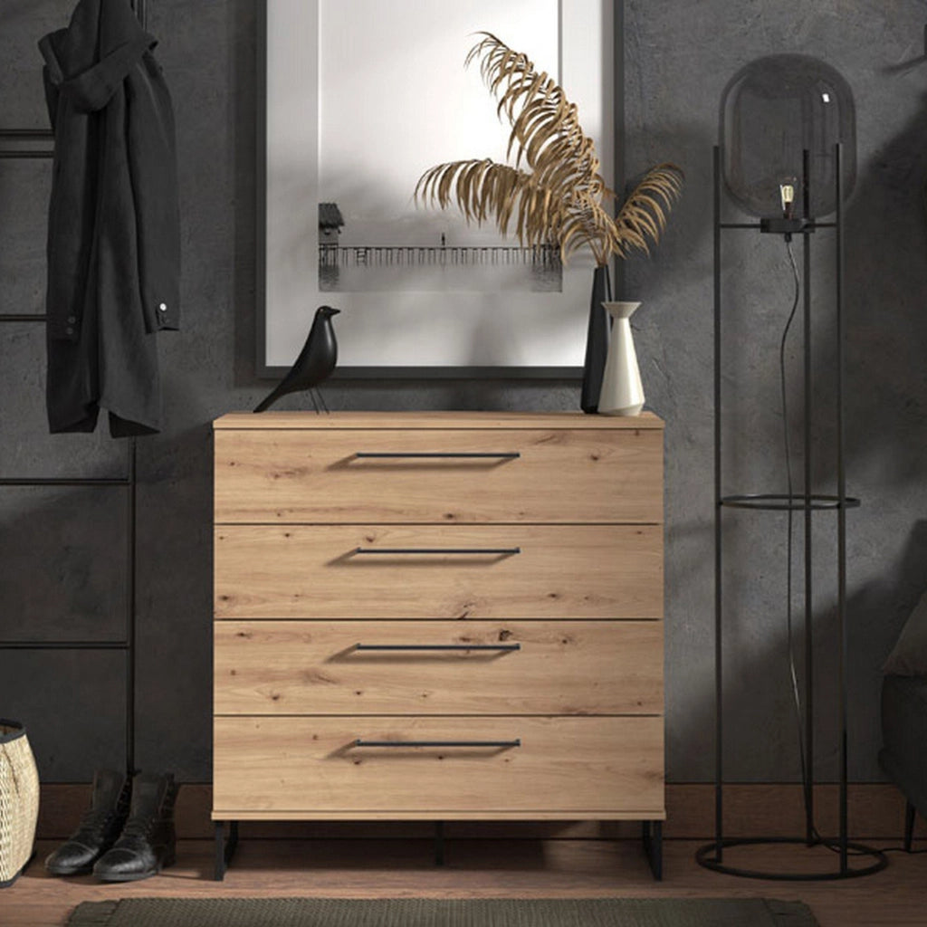 Porzio, Cassettiera 4 Cassetti, 91.5x42x95h cm Marrone Rovere Nodi