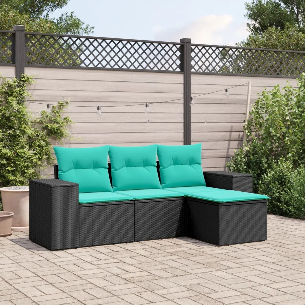 Salotto da Giardino-Set Divani da Giardino 4 pz con Cuscini Nero in Polyrattan 205126