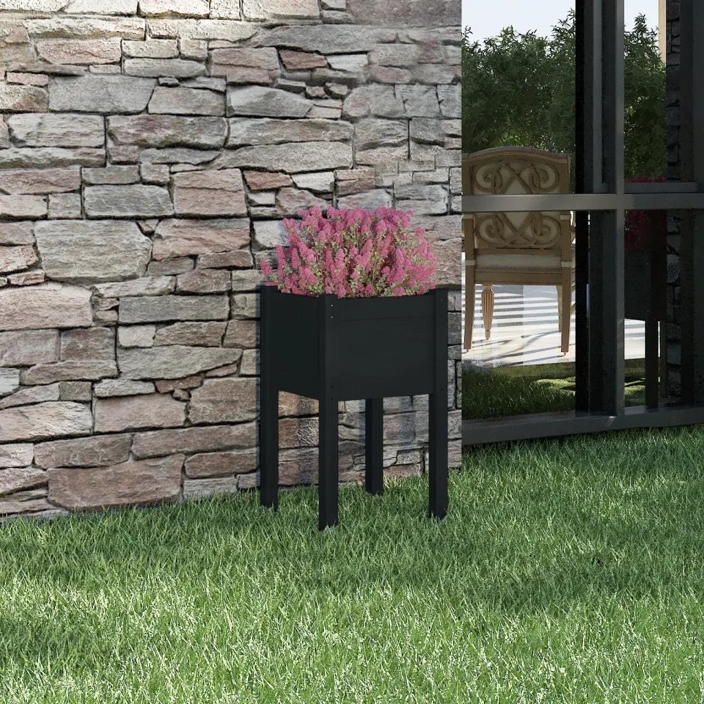 Fioriera da Giardino-Vaso da Esterno-Contenitore per Piante Nera 40x40x70 cm in Legno Massello di Pino