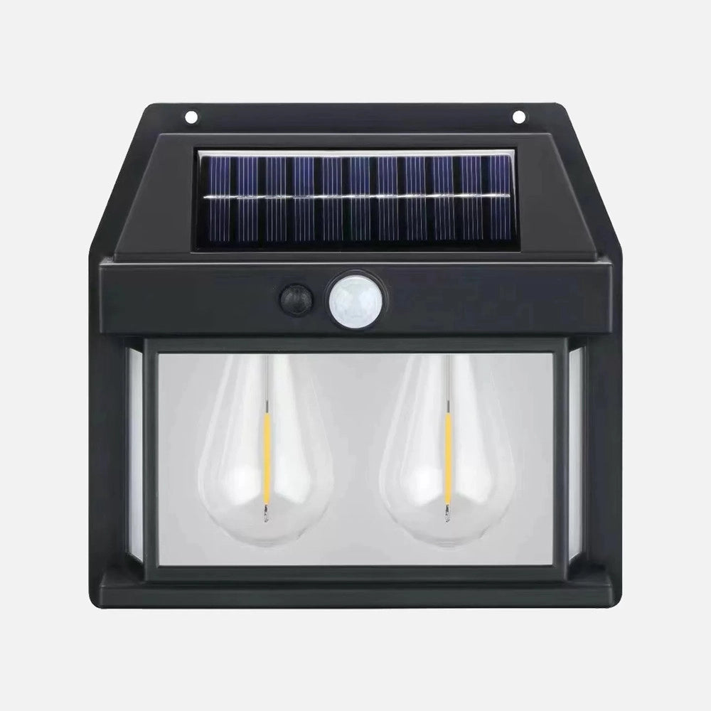Trade Shop - Lampada Da Parete A Luce Calda Pannello Solare A Doppio Led Con Sensore Ip65 Senza Fili -