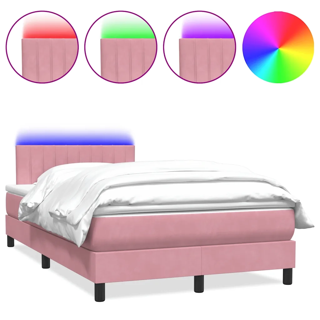 Letto a Molle con Materasso e LED Rosa 120x220 cm in Velluto 3317120