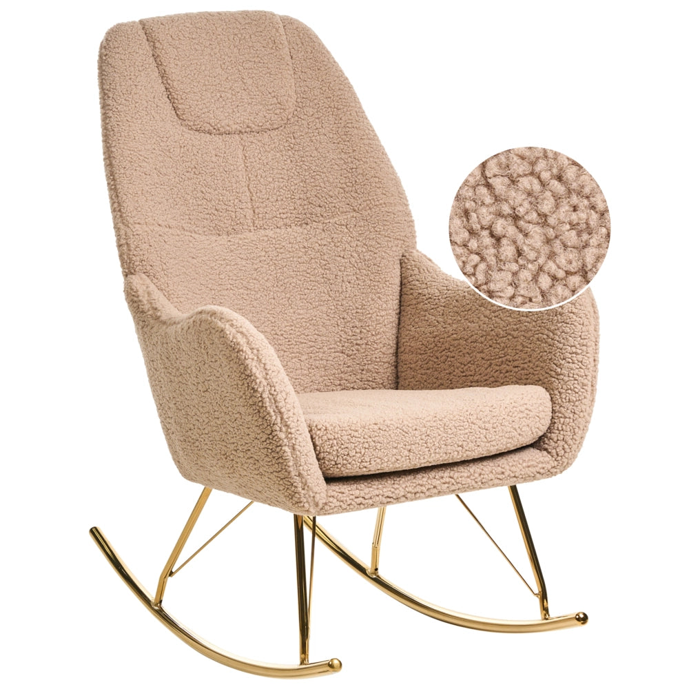 Sedia a dondolo in boucle con rivestimento in metallo dorato con braccioli Soggiorno Beige