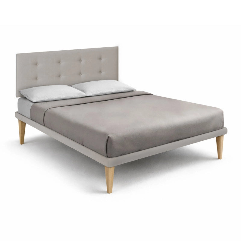 Letto imbottito Matrimoniale 180x200 cm Button - Similpelle,Tortora,Con rete