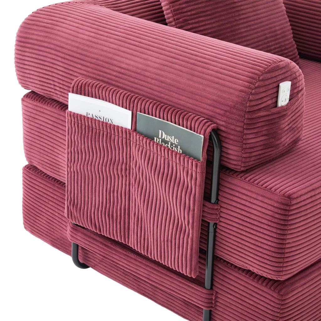 Poltrona Relax con Poggiapiedi e Cuscino ¨C MINIMAL ¨C Tessuto a Coste, Struttura in Metallo