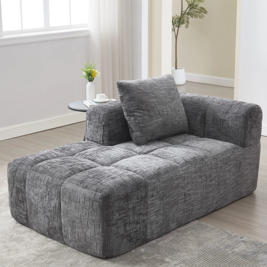 DIVANO Chaise longue 158x90x60 cm in Chenille Grigio con cuscino