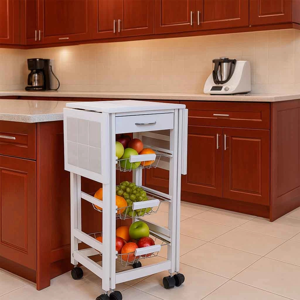Carrello da cucina in legno bianco 37/91x37x79h