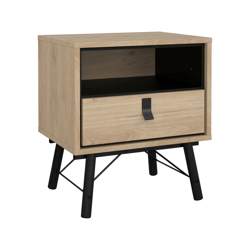 Comodino Chito, Comò basso, Tavolino da notte, Mensola da letto, 53x40 h60 cm, Rovere