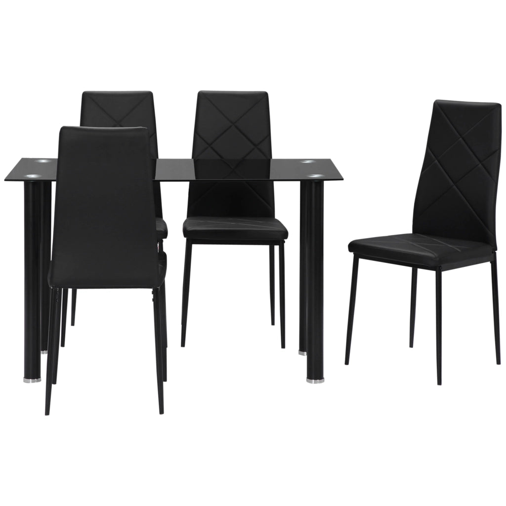 Tavolo da pranzo con sedie ¨C zephmum ¨C nero vetro temperato acciaio 4 pezzi