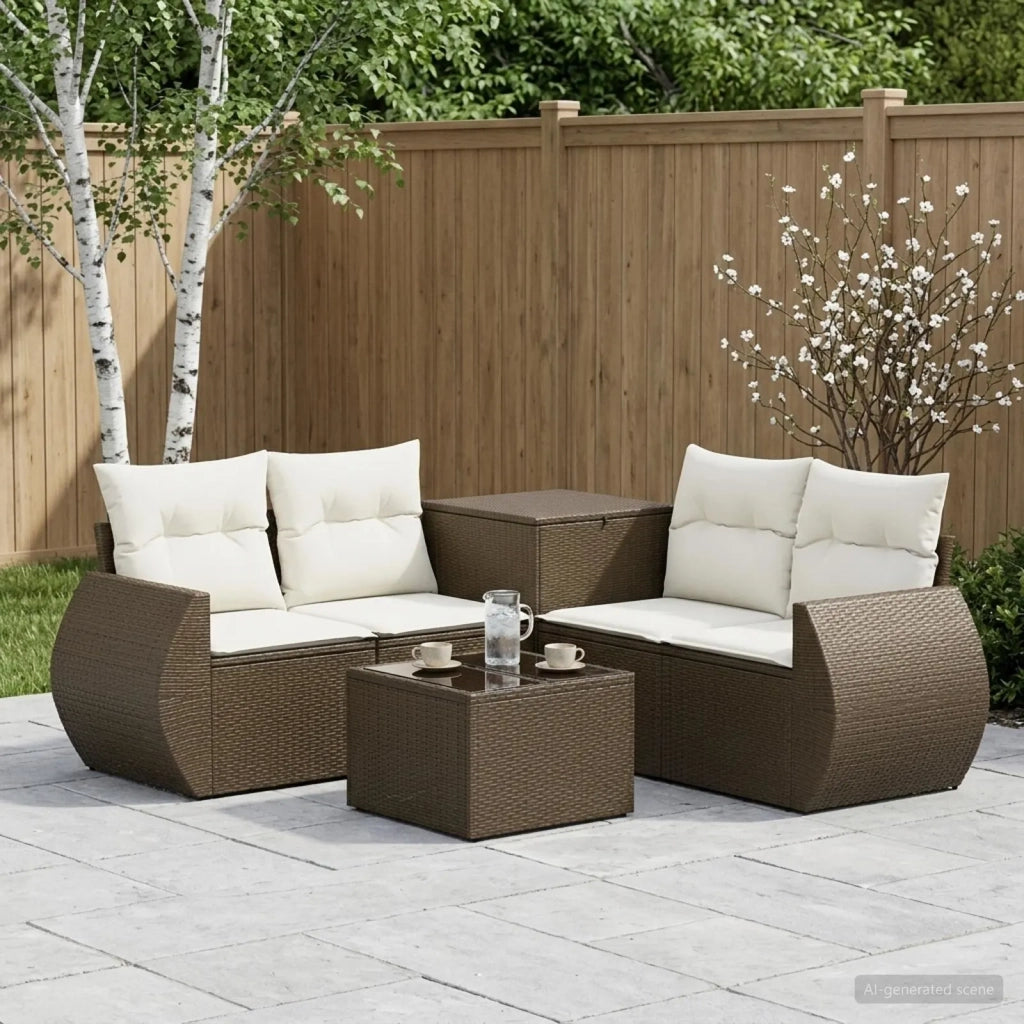 Set di divani 6 pz Marrone e Bianco Crema 3447508