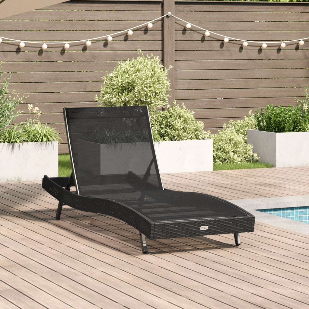 Lettino prendisole nero in polyrattan e Textilene