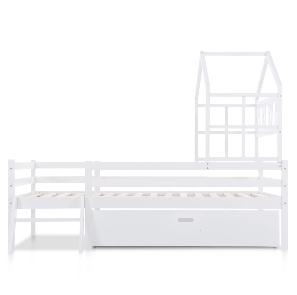 Letto a castello per bambini 207x97x159 cm con scala e cassetto; legno; bianco