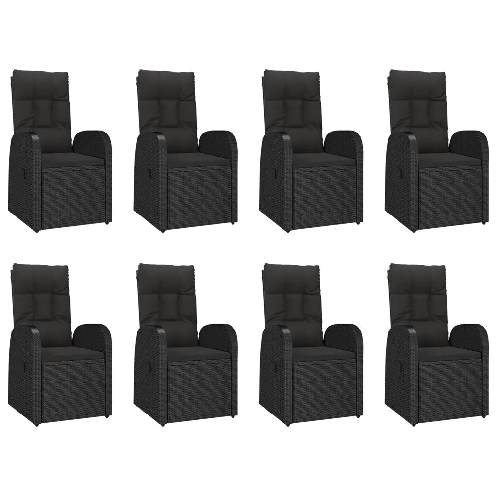 Set da Pranzo da Giardino 9 pz con Cuscini Nero in Polyrattan
