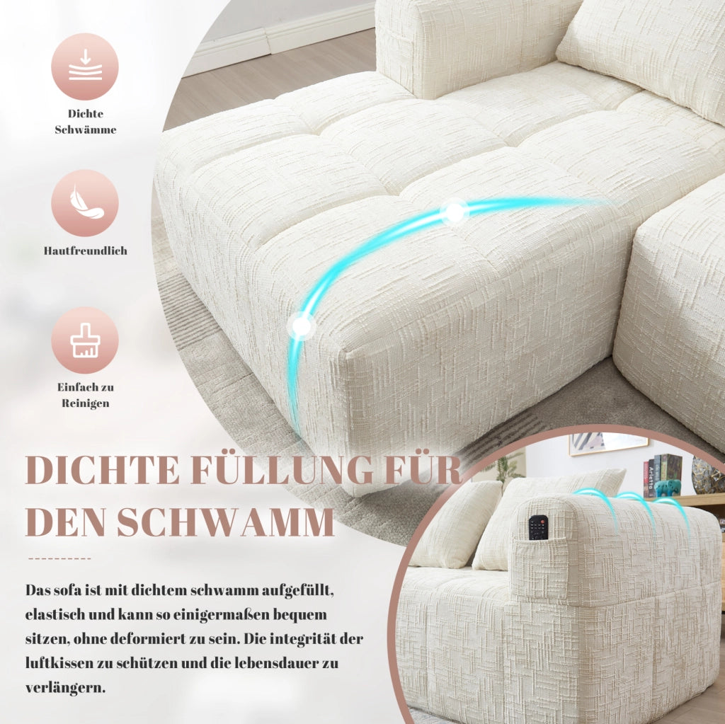 Divano modulare 3 posti in ciniglia beige con chaise longue