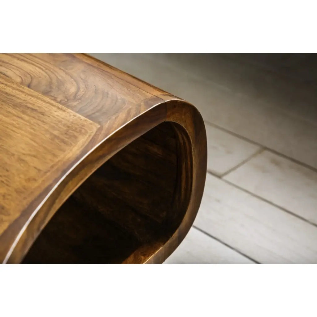 Tavolino basso NERA 90 cm in legno massiccio di Sheesham con nicchia e piedi in metallo nero - stile retro industriale