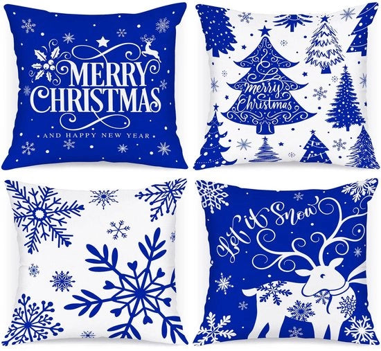 Set di coperture per cuscini di Natale da 4 pezzi - 100% Satin - 45 x 45 cm - Decorativo - Adatto ai bambini - Lavabile in macchina - Alta qualità - Copertura per cuscini