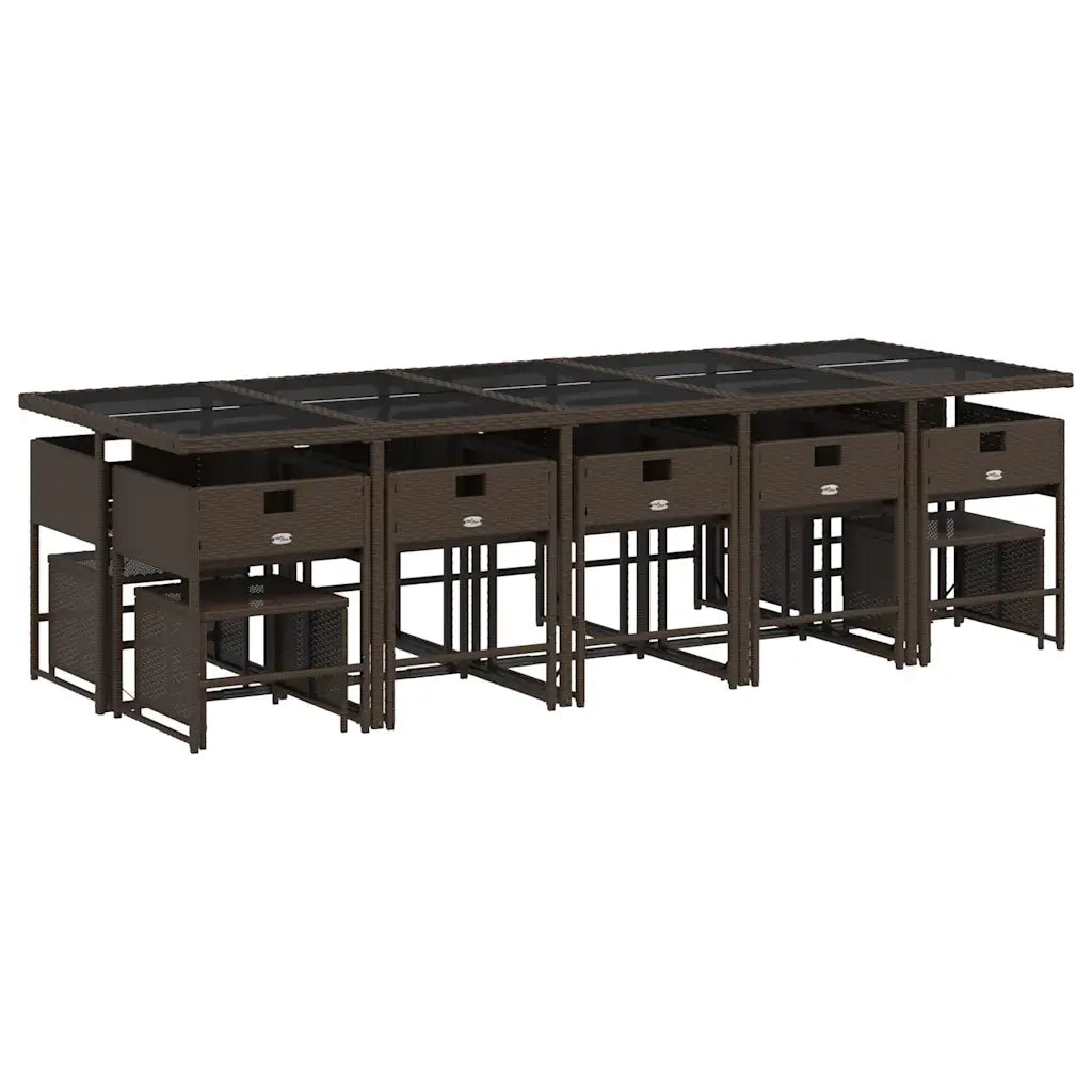 Set da Pranzo da Giardino 15 pz con Cuscini Marrone Polyrattan 3211353