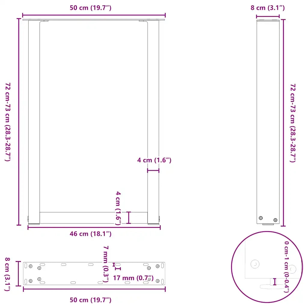 Gambe per tavolo da pranzo a forma di U 2 pz Antracite 50x(72-73) cm Acciaio