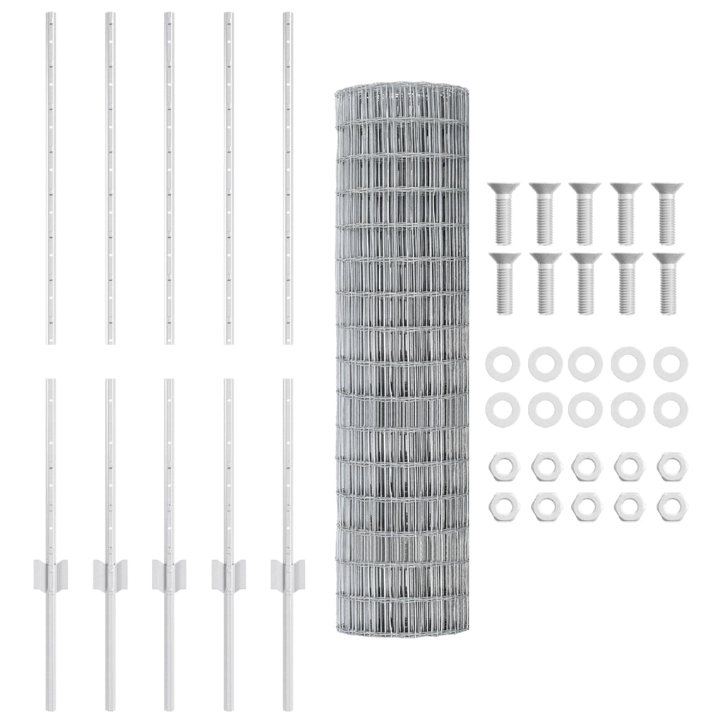 Recinzione Euro con 10 Post in Alluminio Argento 1x10 m Acciaio